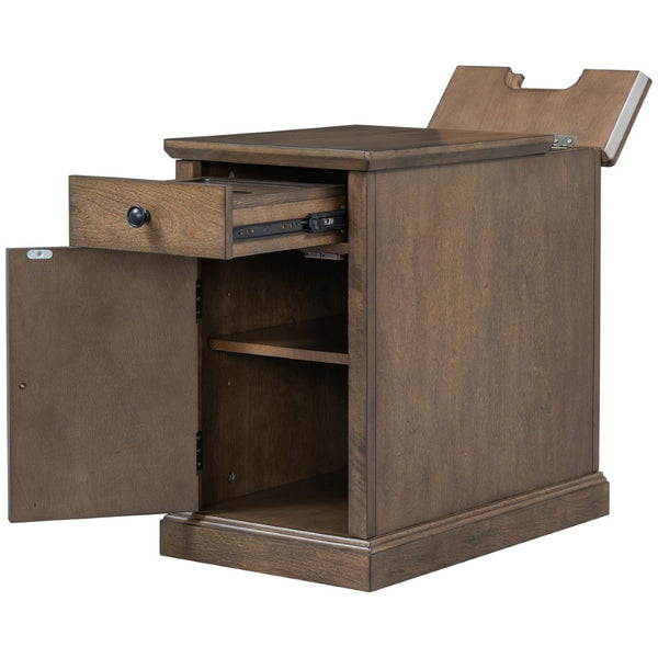 English Elm U-can Acacia Wood End Table with Usb Charging Station Drawer and Cabinet Storage Antique Brown N724P353565D