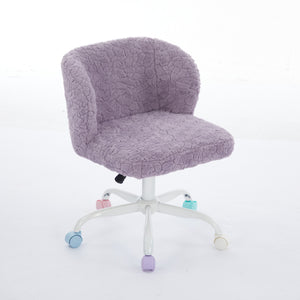 English Elm A&A Plush Faux Fur Office Chair with Ergonomic Wrap Back, Breathable No-Shed Seat and Stable Base Violet W1143P324152