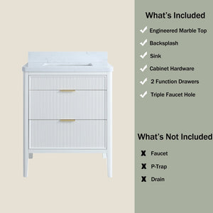 English Elm Fully Assembled 30 Inch Bathroom Vanity Solid Rubberwood Cabinet Carrara Marble Top W1826P439632