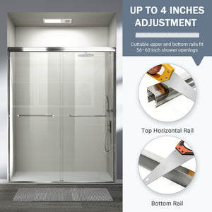 English Elm 56-60 in Semi-frameless Bypass Shower Door Matte Black Tempered Glass Walk-in Chrome W1573P239437