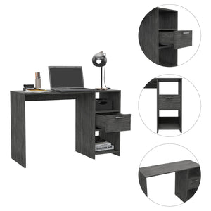 English Elm Omma Grey Computer Desk with Drawer & Dual Shelves, 43.3" Wide Compact Workstation, Engineered Wood B070P188827