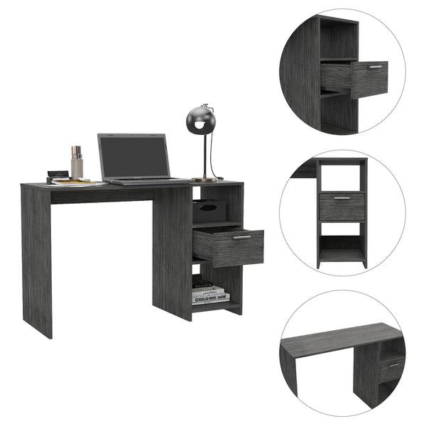 English Elm Omma Grey Computer Desk with Drawer & Two Shelves, 43.3" Wide Engineered Wood, Compact Spacious Workstation B200P188827