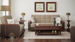 English Elm Primenest Zenaero X Convertible Loveseat With Storage, Beige Chenille & Brown Trim For Small Spaces B030P281771-GIGA