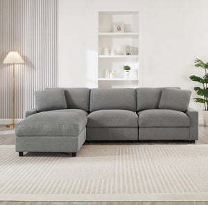 English Elm 103.54" L-shaped Modular Sectional with Ottoman Storage Polyester Cloud Sofa Grey W1669S00049