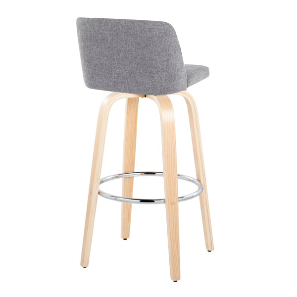 English Elm 30" Swivel Barstools Set of 2 Grey Fabric Seat Bent Wood Legs Chrome Footrest B202S00670