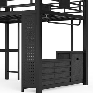 English Elm Queen Bunk Bed with Trundle Solid Pine Kids Car Themed Frame Built-in Bookshelf W1580S00440