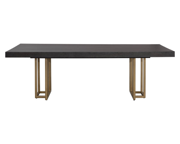 Sunpan Baldessara 94.5" Rustic Bronze Dining Table with Stylish Oak Veneer Top for Modern Elegance