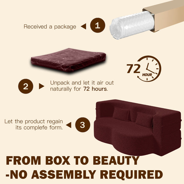 English Elm Modern Full Size Folding Sofa Bed with Teddy Fabric, 15" Foam Sleeper, Removable Covers & 2 Pillows for Guests Burgundy W1885P308173