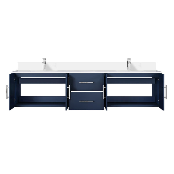 English Elm Navy Double Bath Vanity 80" W x 22" D with White Quartz Top, Chrome Faucet, Soft-Close Storage Durable B2731P258730