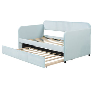 English Elm Upholstered Velvet Twin Daybed with Pull Out Trundle Sofa for Guest or Kids Room LP100127AAC