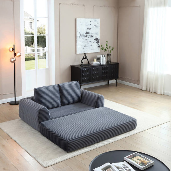 English Elm 2-in-1 Corduroy Futon Sofa Sleeper Modular Floor Couch for Studio and Guest Living Spaces Grey W1117S00377