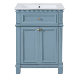 English Elm 24'' Carved Farmhouse Bathroom Vanity with Ceramic Sink Soft Close Storage Cabinet Indigo Blue N710P446530M