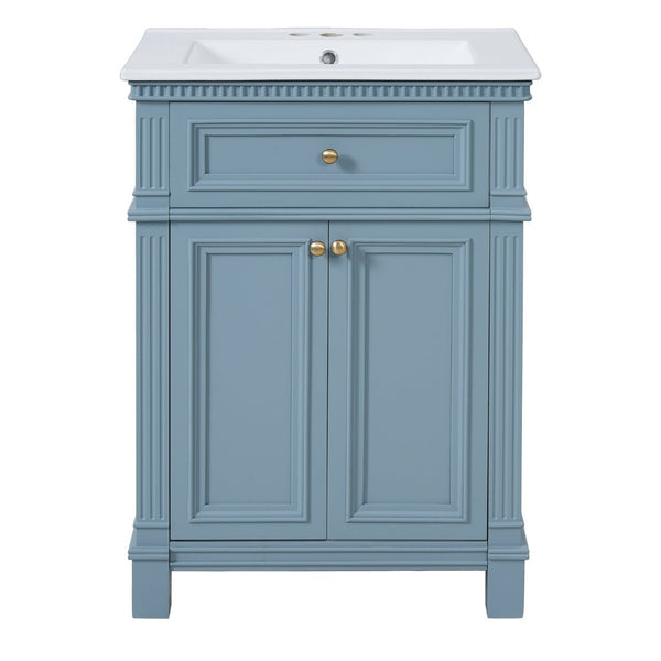 English Elm 24'' Carved Farmhouse Bathroom Vanity with Ceramic Sink Soft Close Storage Cabinet Indigo Blue N710P446530M