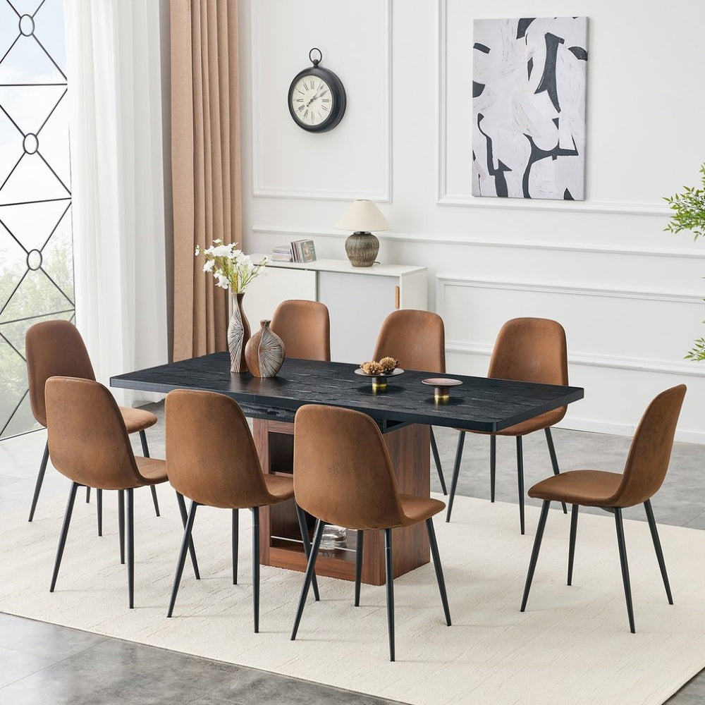 English Elm Expandable Dining Set Seats Eight with Brown Tech Fabric Chairs and Black Wood Grain Table W1151S04692