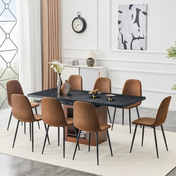 English Elm Expandable Dining Set Seats Eight with Brown Tech Fabric Chairs and Black Wood Grain Table W1151S04692