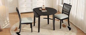 English Elm 3-piece Folding Round Dining Set with Upholstered Chairs for Compact Apartment Spaces Black N752S000618B