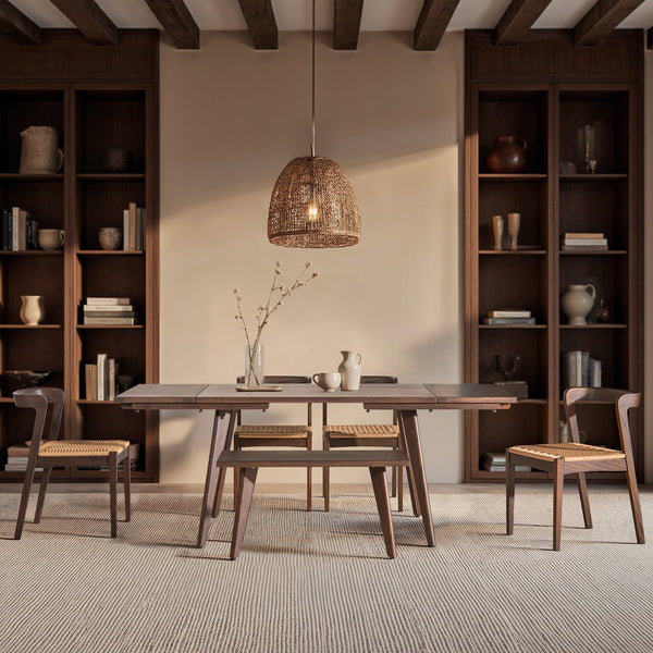 English Elm Jennifer Taylor Home - Capri Handcrafted Oak Dining Chair with Curved Back and Woven Natural Fiber Seat, Sculptural Elegance Dark Brown B2719P395562