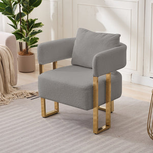 English Elm TS Teddy fleece upholstered decorative chair with gold metal legs, ergonomic plush seat for comfort and style Grey W2311P237967