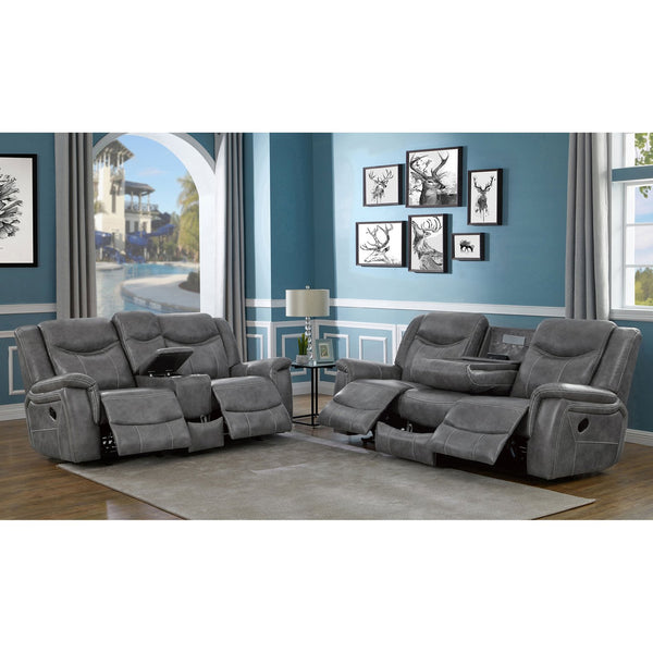 English Elm Masley Plush Grey 2-Piece Reclining Sofa & Loveseat Set with Contrast Stitching, Leather-Look Comfort B062S01166