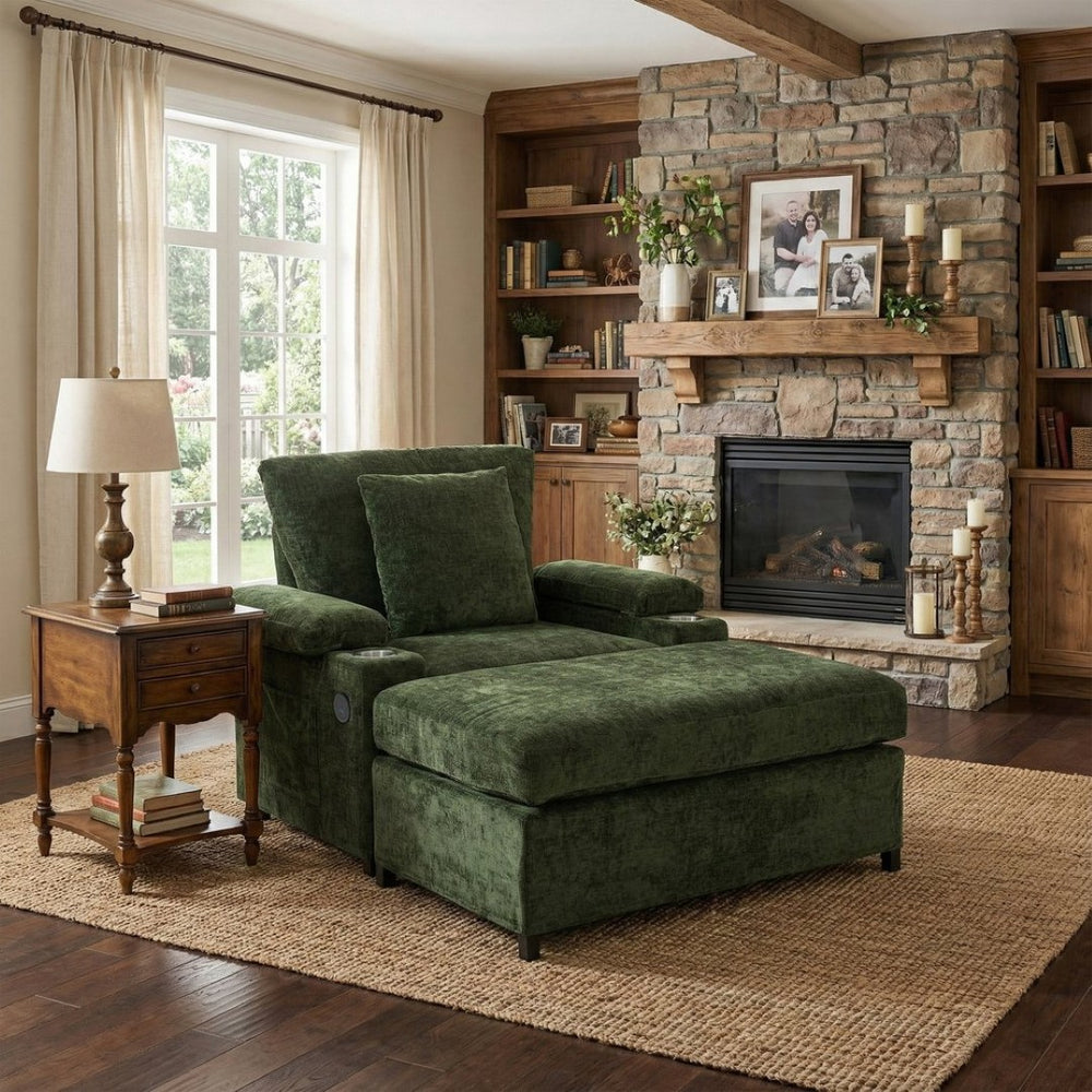 English Elm Ergonomic Oversized Chenille Accent Chair with Lumbar Support and Usb Charging Port W2606P255581