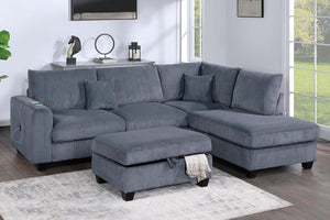 English Elm Modern Corduroy Sectional with Chaise Storage Ottoman and Usb Port for Living Room B011S02184