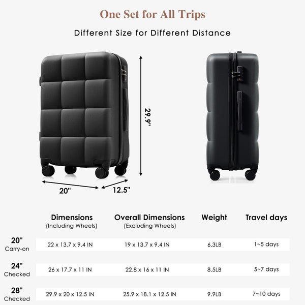 English Elm Luggage 4 Piece Abs Hard Shell Set with Spinner Wheels Cup Holder Travel Bag Black N726P296017A