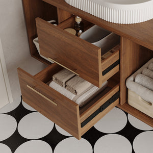 English Elm Modern 39.4" Wall-Mounted Floating Vanity With Oval Sink, Soft-Close Drawers & Open Shelf Storage W3136S00028