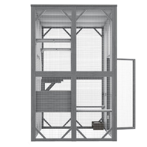 English Elm Outdoor Fir Wood Cat Enclosure Three Tier Six Platform Habitat with Waterproof Roof W1598P390796