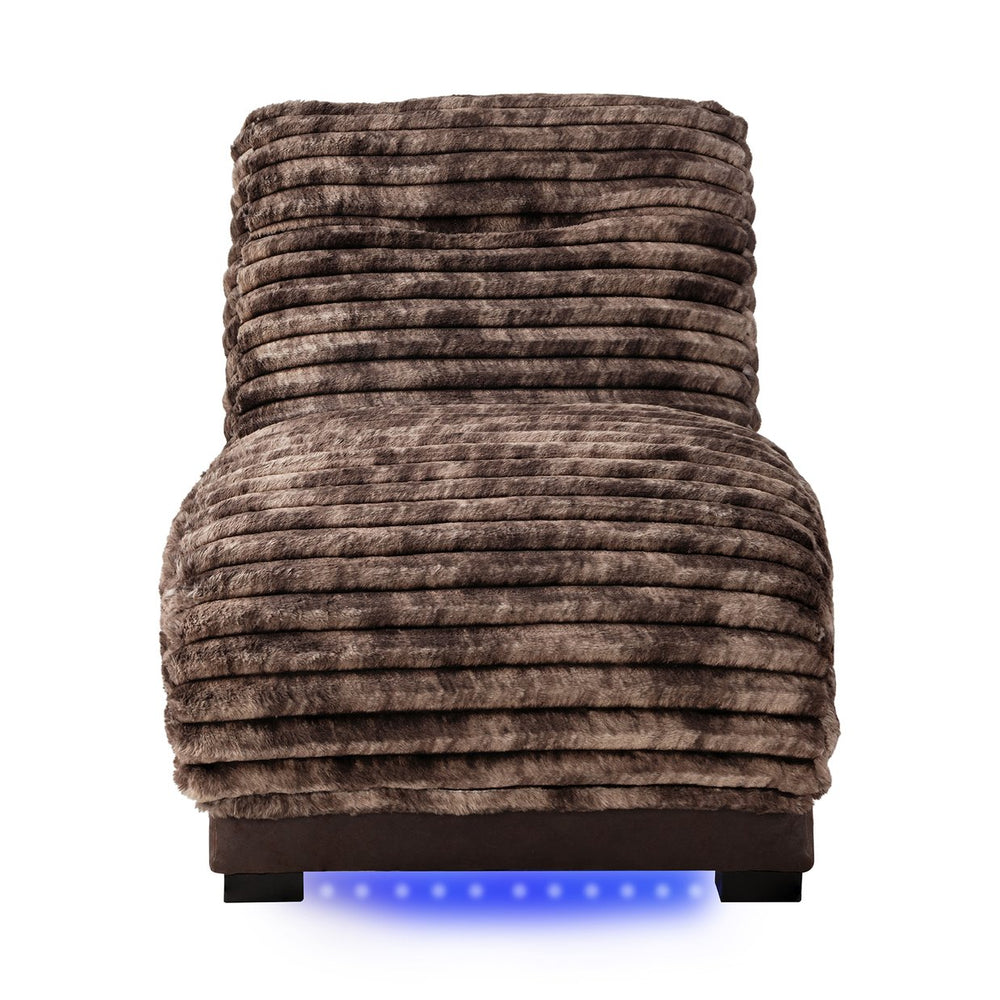 English Elm DENISE Plush Java Accent Chaise with USB Port, LED Lighting, Brown Wood Frame, Ultra-Soft Fabric Comfort B201P291898