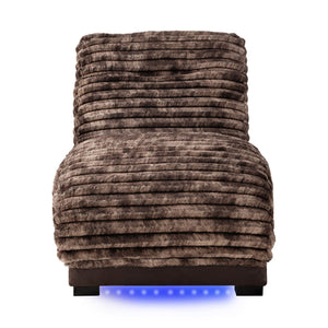 English Elm DENISE Plush Java Accent Chaise with USB Port, LED Lighting, Brown Wood Frame, Ultra-Soft Fabric Comfort B201P291898