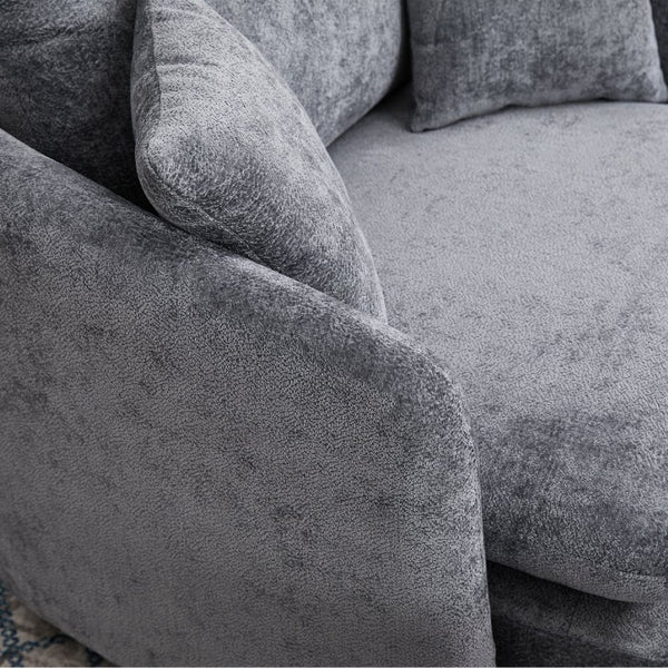 English Elm 360° 360 Swivel Oversized Chenille Armchair with Pocket Spring Seat and Three Throw Pillows Grey W1361S00093