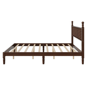 English Elm King Retro Wood Platform Bed with Gourd Headboard, Walnut Finish, Sturdy Slat Support, No Box Spring Needed N733P338316D