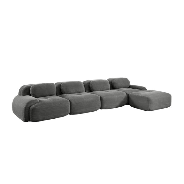 English Elm 4-seat Modular Corduroy Sectional Sofa with Curved Armrests for Living Rooms Grey W714S01271