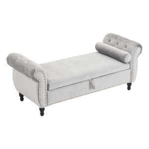 Christopher Knight Home® - Noble House - - Velvet Multifunctional Storage Rectangular Ottoman Bench With 1 Pillow, Grey