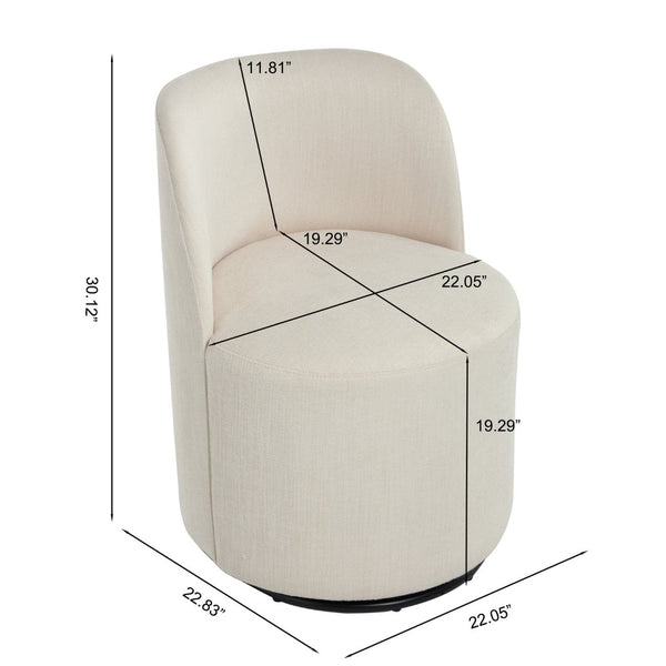 English Elm Set Swivel Barrel Accent Chair Armless Linen Upholstered Compact Seat for Dining Vanity Bedroom Beige W3244P454053
