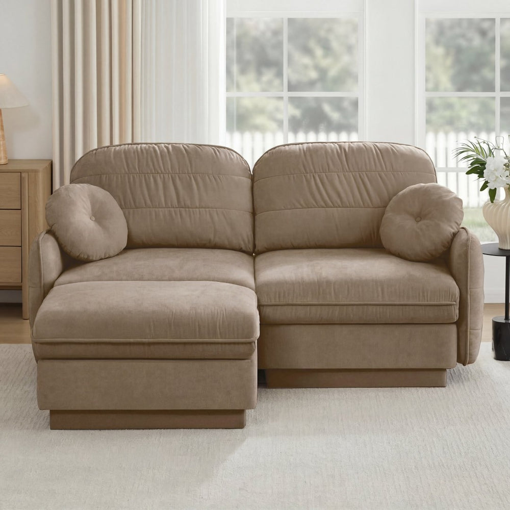 English Elm Chenille Cloud Modular Loveseat with Deep Foam Cushions Quilted Back and Ottoman Light Coffee W714S01757