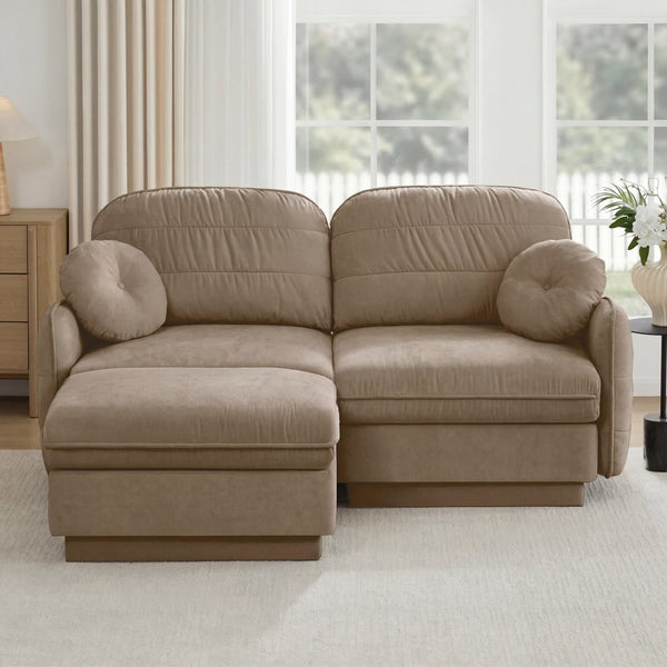 English Elm Chenille Cloud Modular Loveseat with Deep Foam Cushions Quilted Back and Ottoman Light Coffee W714S01757