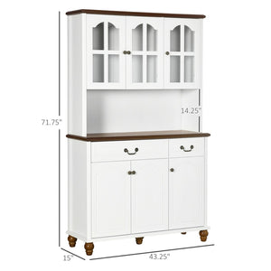 English Elm White Tall Buffet Cabinet with Glass Doors Drawers and Adjustable Shelves for Dining Storage T3971S00054