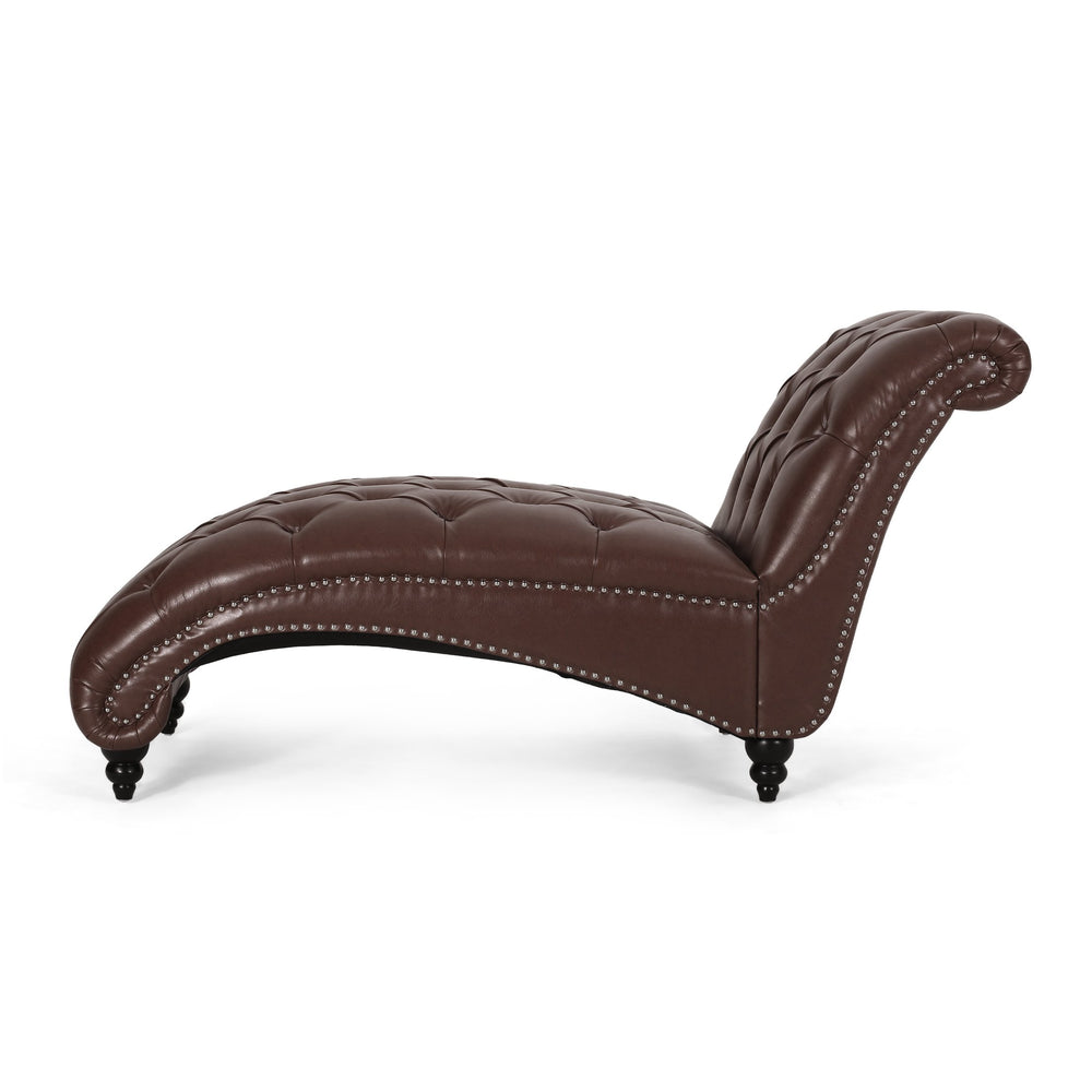 English Elm Christopher Knight Home® - CHAISE Luxe button-tufted curvy lounge chair with diamond stitch detail and turned birch wood legs, stylish comfort for modern living-room relaxation Dark Brown 46.5 L x 29.75 W x 20.5 H 70445.00DBRN