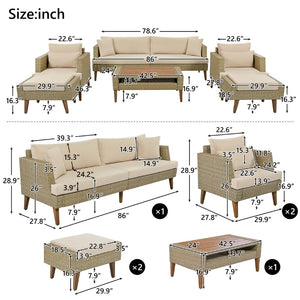 English Elm <old Old Sku Pe Wicker Six Piece Patio Conversation Set Acacia Wood Cushioned Outdoor Sofa Brown N704G201219D