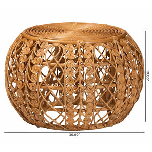 English Elm Modern Rattan Round Coffee Table Handcrafted Openwork Base for Bohemian Living Rooms B2750P467701
