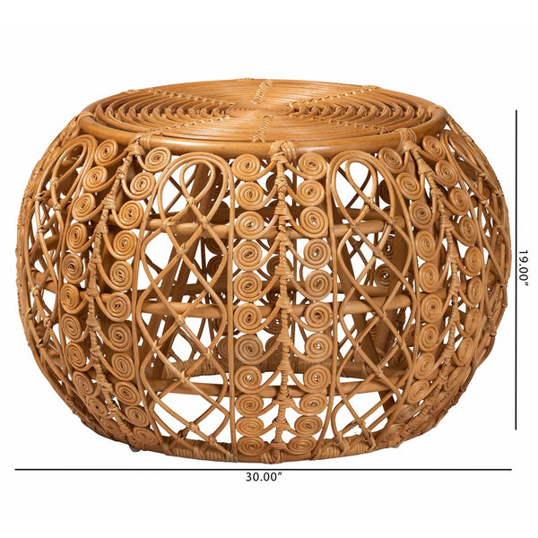English Elm Modern Rattan Round Coffee Table Handcrafted Openwork Base for Bohemian Living Rooms B2750P467701