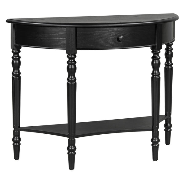 English Elm Trexm Farmhouse Half Moon Entryway Console with Drawer Open Shelf Pine Legs Black N715P383795B