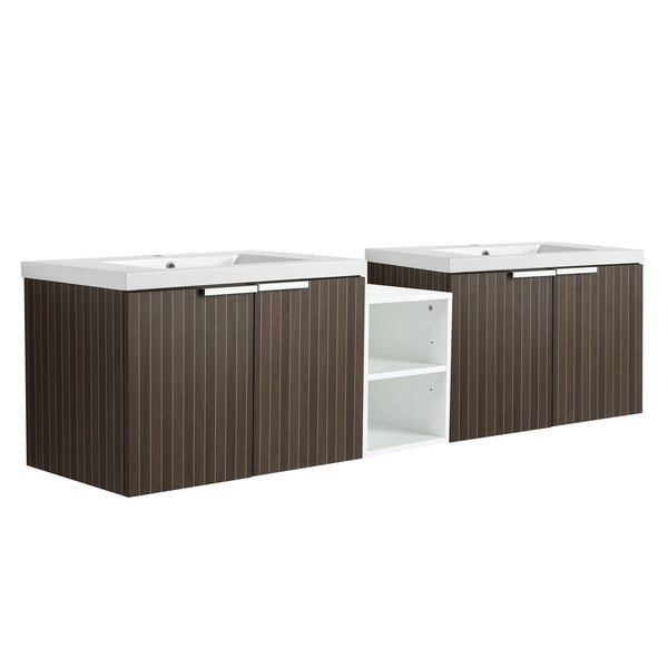 English Elm 72 Inch Soft Close Vanity with Resin Sink & Small Shelves, Wall-Mounted 72" Dual-Door Storage, Eco Plywood Finish W999S00261