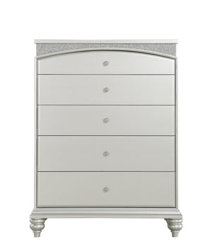 English Elm Maverick Platinum Finish Dresser with 9 Drawers, Crystal Knobs, Rhinestone Inlay, Felt Top Drawer - Luxurious Storage Silver 50 L x 20 W x 42 H B2726P247645