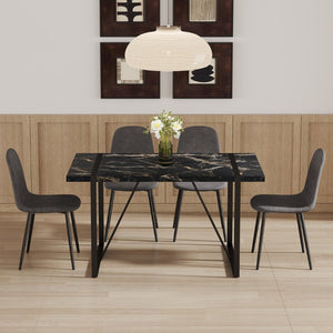 English Elm Table Modern Black Marble Dining Set With 4 Dark Gray Linen Chairs - Stylish, Stable, Easy Assembly W1151S03838-GIGA