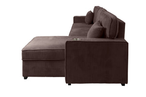 English Elm Contemporary Corduroy Sectional Sleeper with Storage Chaise and Usb Charging Ports B011S02175
