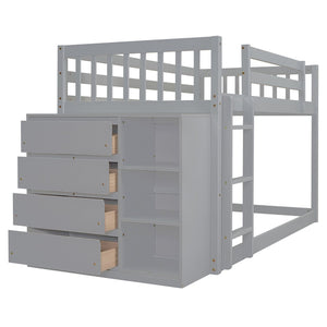 English Elm Twin Over Bunk Bed with Four Storage Drawers Open Shelving Kids Bedroom Gray LT000167AAE-1
