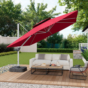 English Elm 11FT Aluminum Patio Umbrella Square Double-Top in Red, UPF50+ Waterproof Canopy, 11'x11' Shade T3609P333088