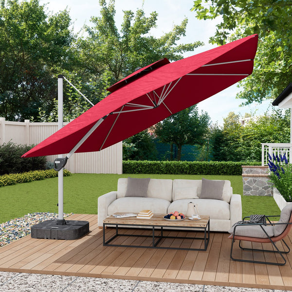 English Elm 11FT Aluminum Patio Umbrella Square Double-Top in Red, UPF50+ Waterproof Canopy, 11'x11' Shade T3609P333088